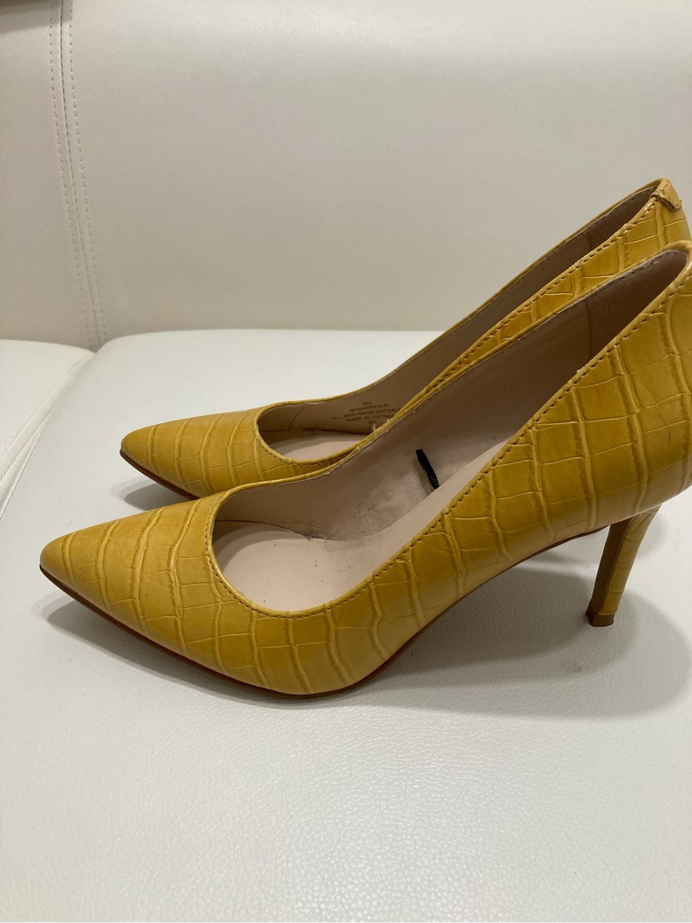 Marc Fisher Mustard Yellow Croc-Embossed Pointed Toe Pumps